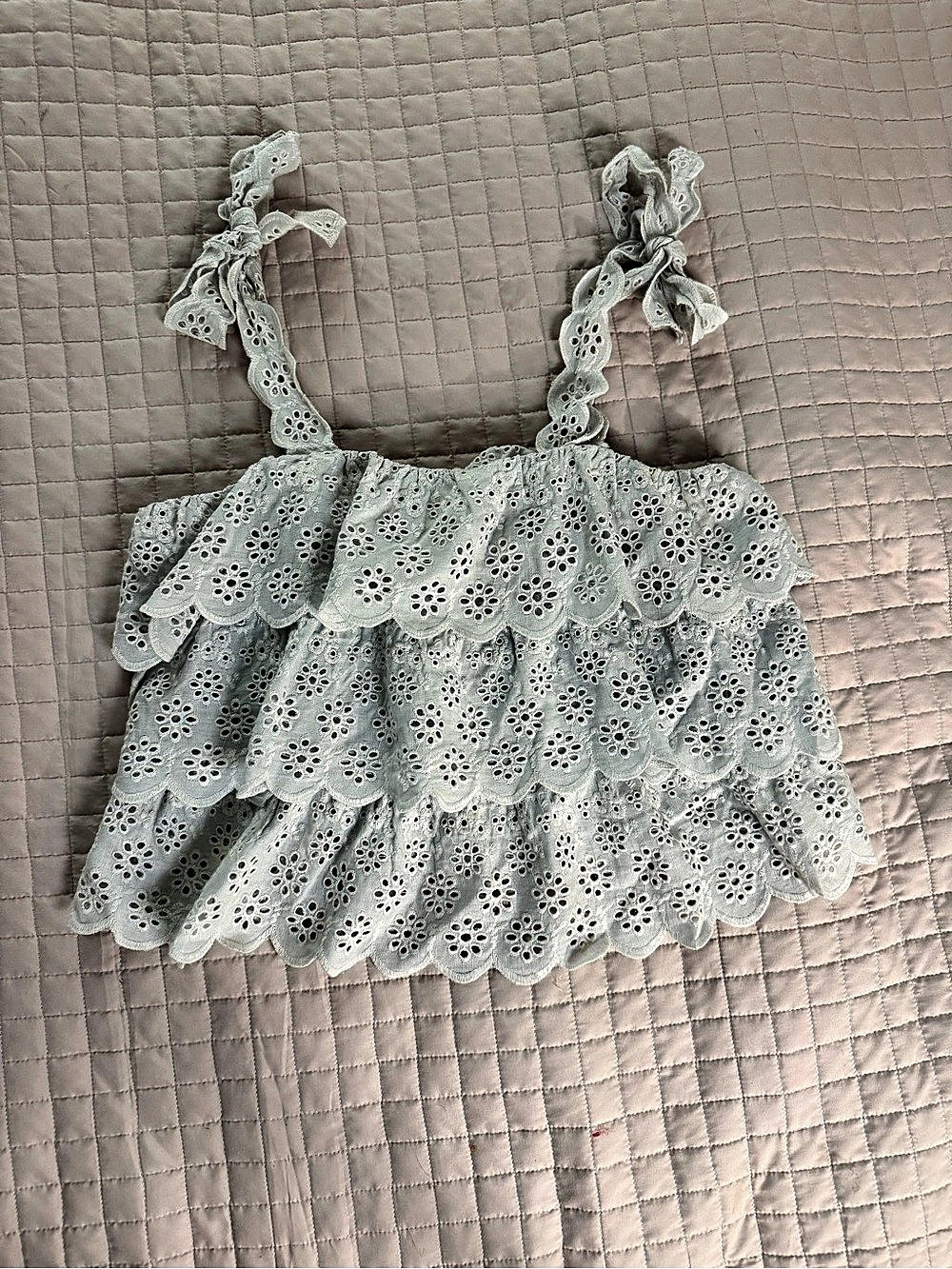 Sezane Eyelet Crop Top in Green Size 34 XS